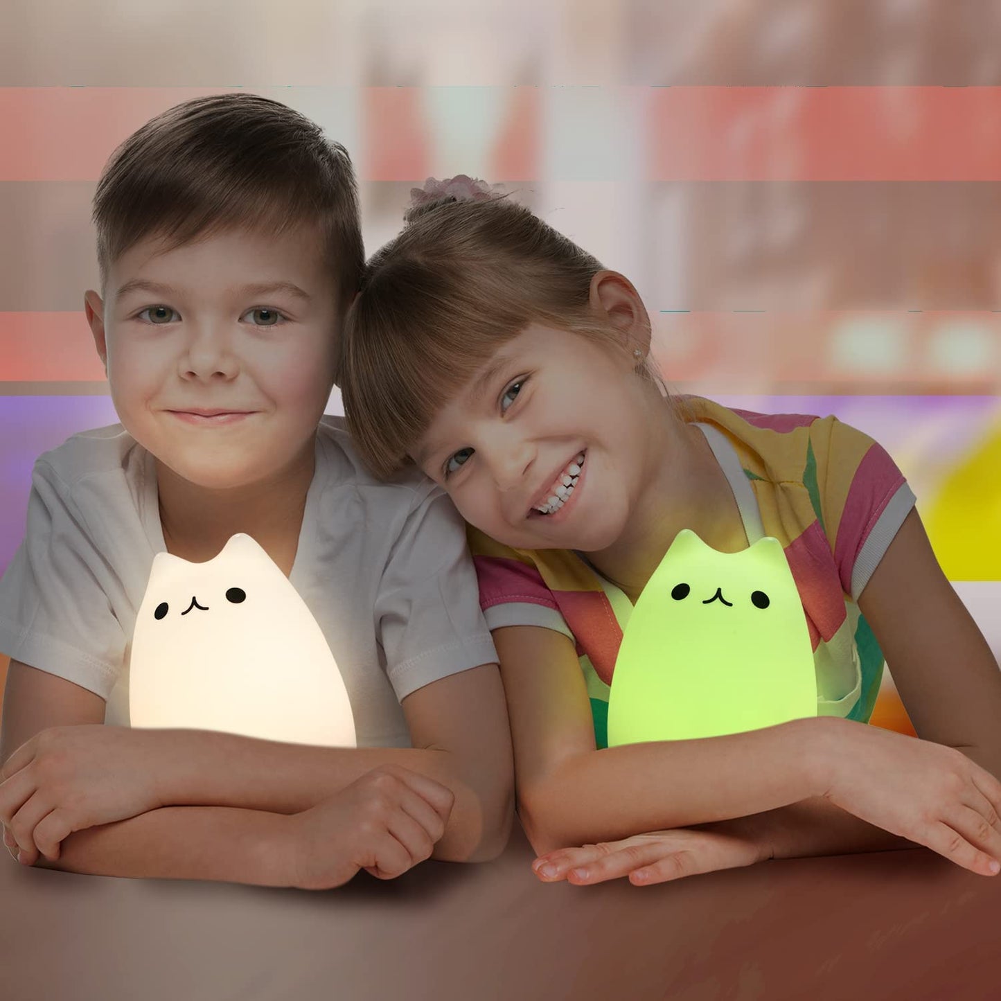Cat Lamp, Remote Control Silicone Kitty Night Light for Kids Toddler Baby Girls Rechargeable Cute Kawaii Nightlight , White , 4 Piece Set