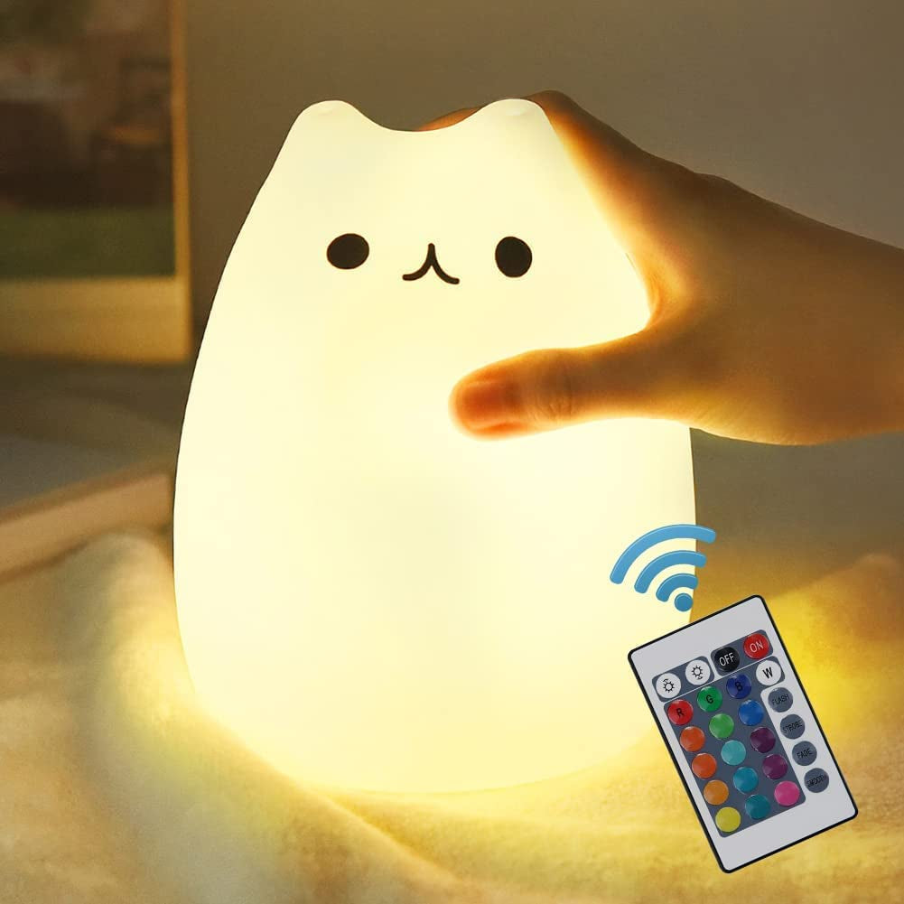 Cat Lamp, Remote Control Silicone Kitty Night Light for Kids Toddler Baby Girls Rechargeable Cute Kawaii Nightlight , White , 4 Piece Set