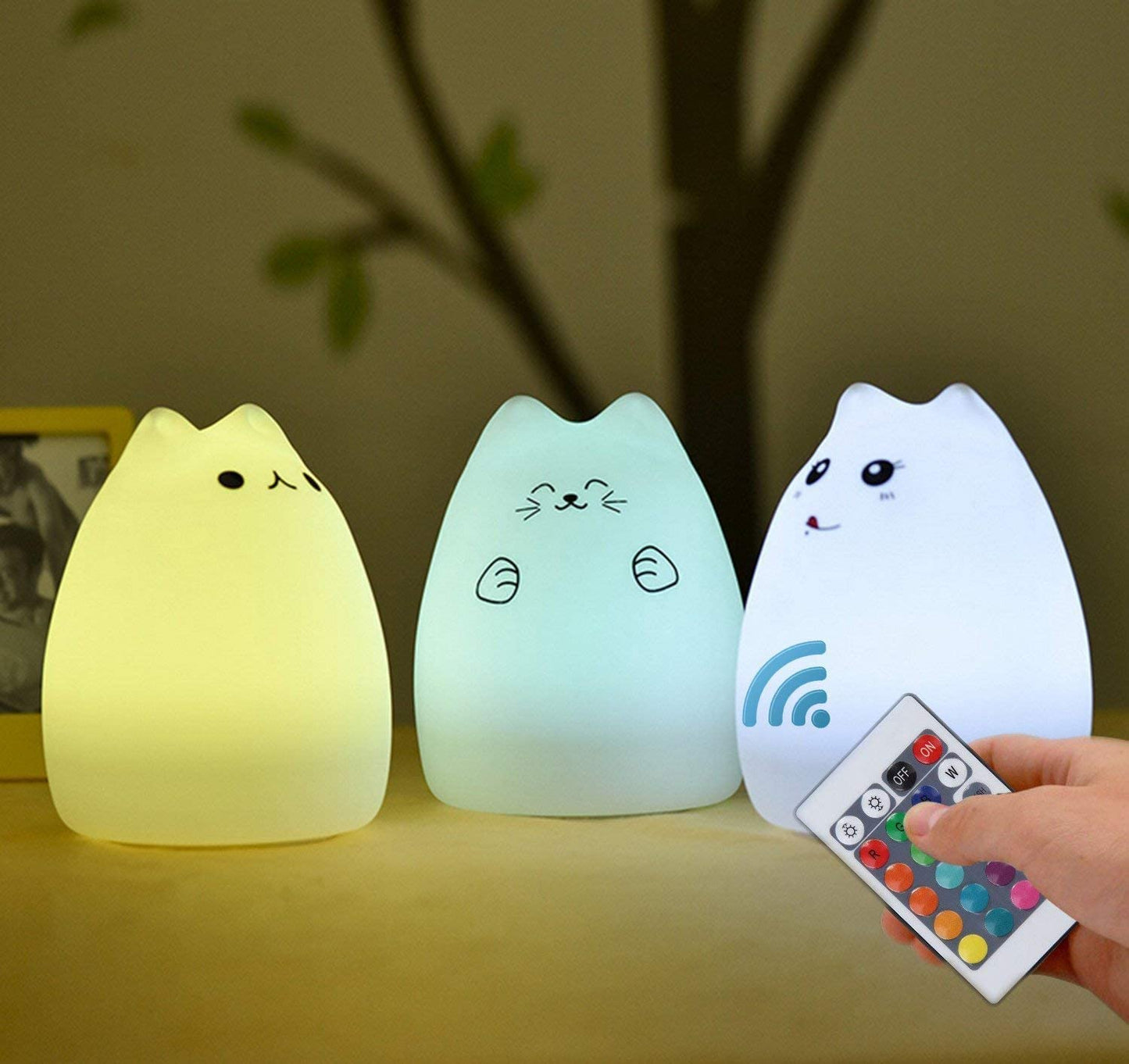 Cat Lamp, Remote Control Silicone Kitty Night Light for Kids Toddler Baby Girls Rechargeable Cute Kawaii Nightlight , White , 4 Piece Set
